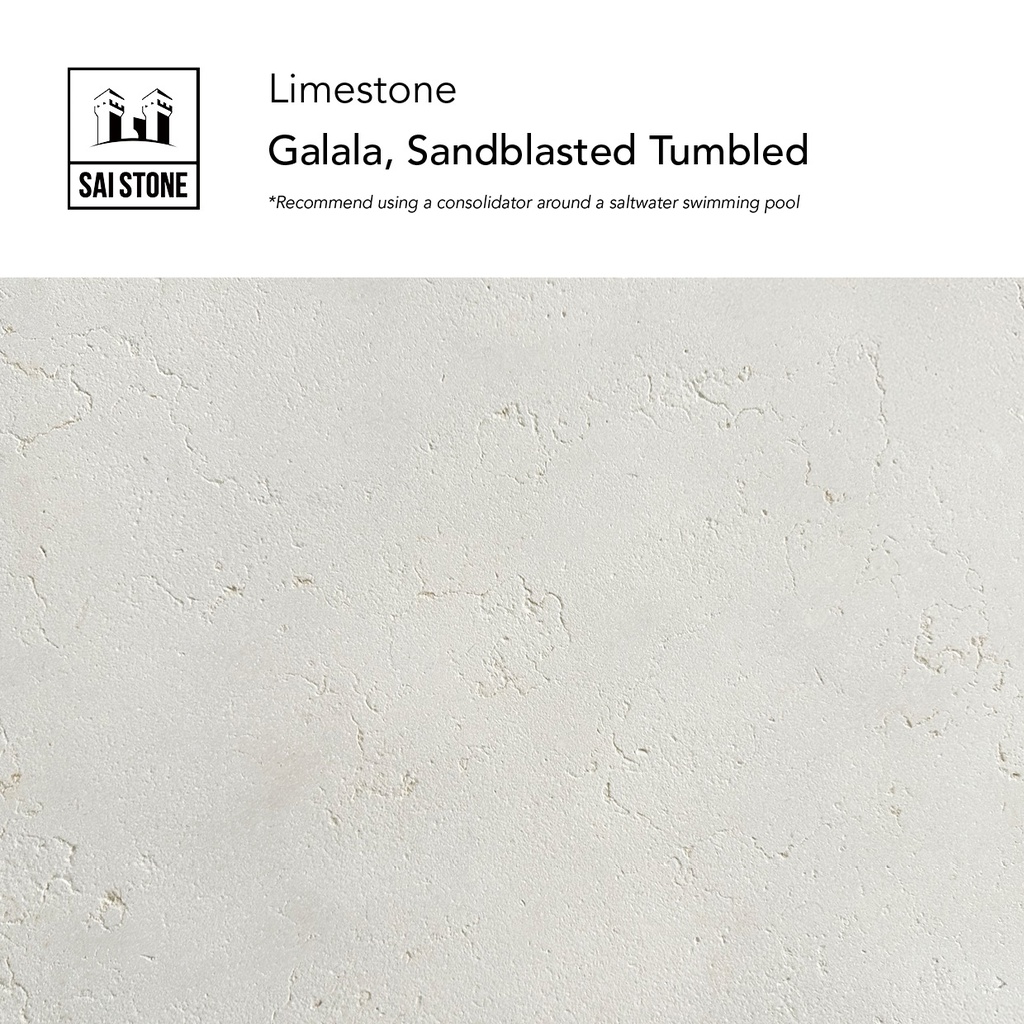 Galala Limestone  Coping 600x400x30 Sandblasted Tumbled**MUST using a consolidator around a saltwater swimming pool**